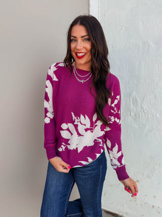 Rochelle Floral Sweater-Dark Magenta