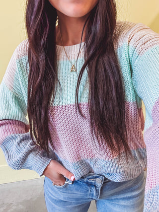 Madison Color Block Sweater-Blue Mix