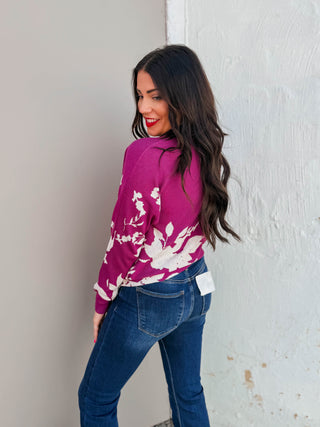 Rochelle Floral Sweater-Dark Magenta