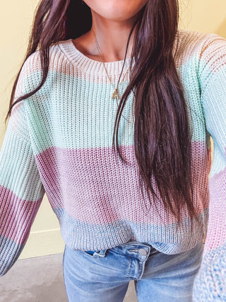 Madison Color Block Sweater-Blue Mix