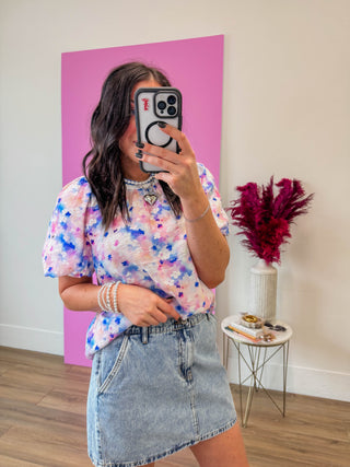 Presley Floral Top-Lavender/Blue