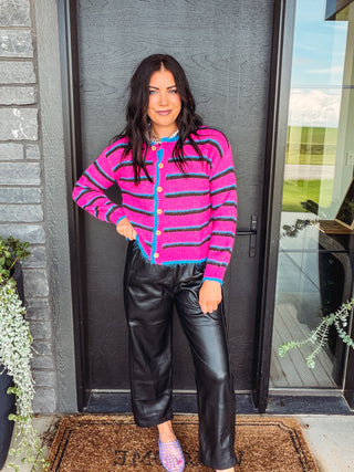 Nikki Striped Cardigan-Magenta Mix