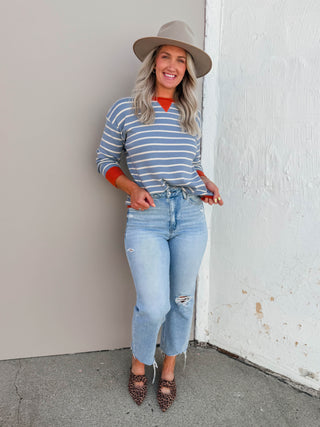 Cade Striped Sweater-Blue