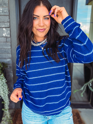 Kelsey Striped Sweater-Light Navy