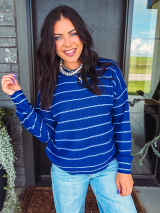 Kelsey Striped Sweater-Light Navy