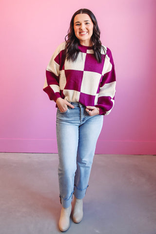 Cora Checkered Sweater-Purple