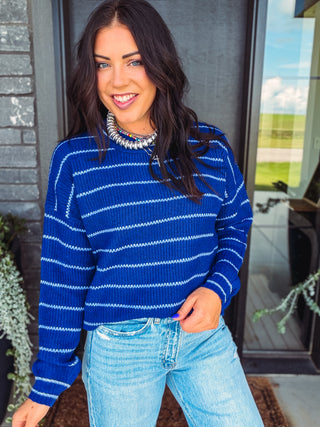 Kelsey Striped Sweater-Light Navy