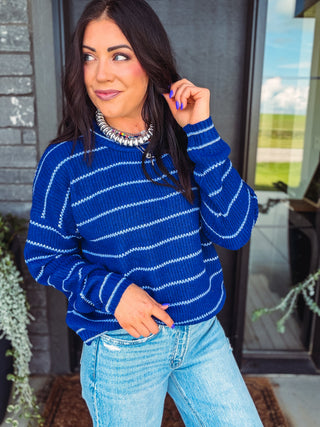 Kelsey Striped Sweater-Light Navy