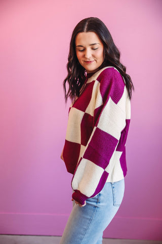 Cora Checkered Sweater-Purple