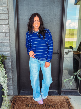 Kelsey Striped Sweater-Light Navy