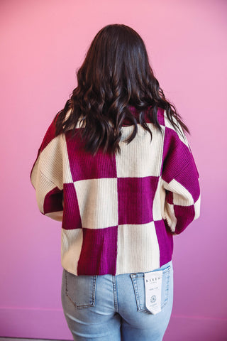 Cora Checkered Sweater-Purple