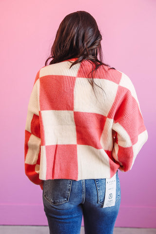 Cora Checkered Sweater-Coral