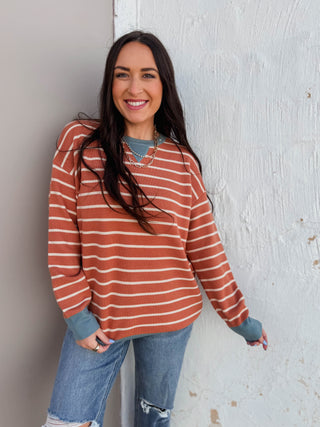 Cade Striped Sweater-Terracotta