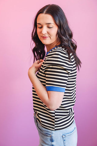 Brandi Striped Top-Black