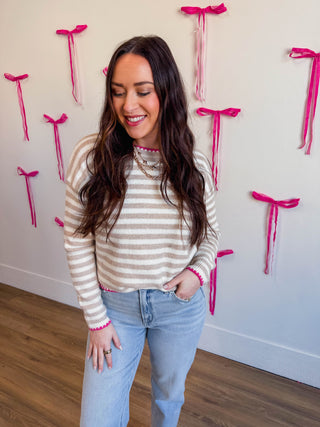 Alaina Striped Sweater-Taupe