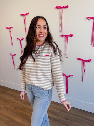 Alaina Striped Sweater-Taupe