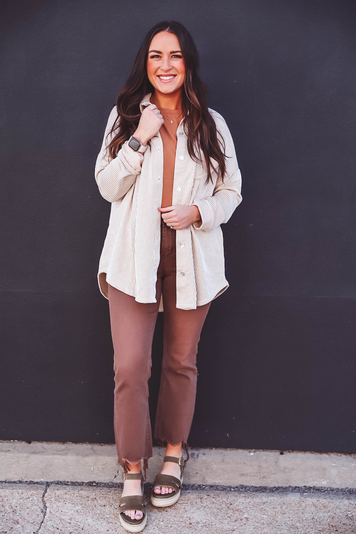 Hailey Corded Button Down-Stone