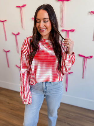 Layla Striped Scuba Top-Red