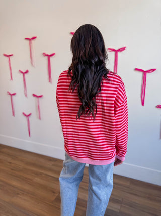 On The Line Pullover-Pink/Red