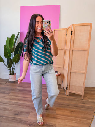 Addie Striped Tee-Dark Jade