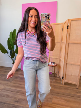 Addie Striped Tee-Lavender