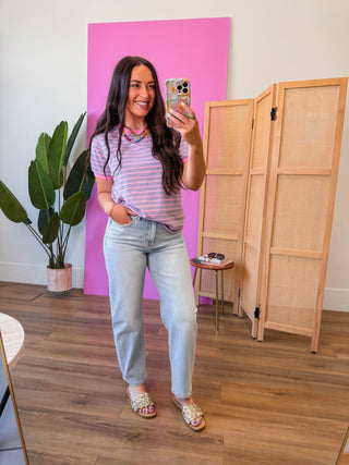 Addie Striped Tee-Lavender