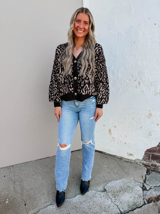 Paige Leopard Cardigan-Brown