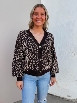Paige Leopard Cardigan-Brown