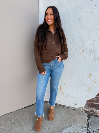 Jen Quilted Pullover-Brown