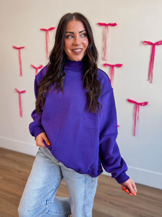 Winnie Mock Neck Sweatshirt-Purple