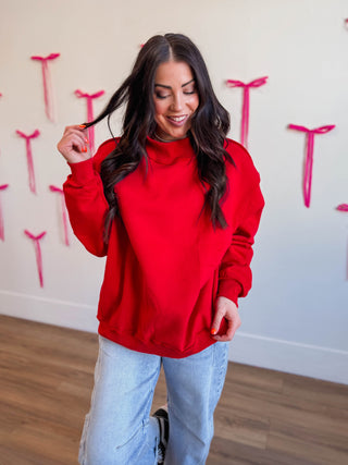 Winnie Mock Neck Sweatshirt-Red