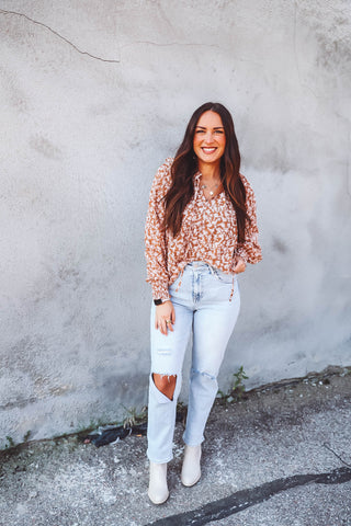 Juliet Floral Top-Mocha