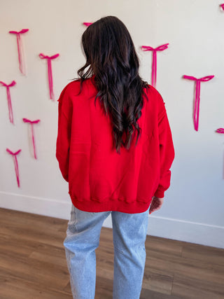 Winnie Mock Neck Sweatshirt-Red