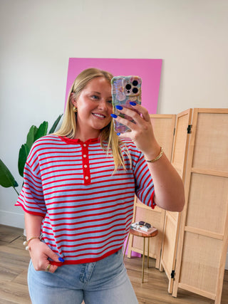 Signature Stripe Knit Top-Blue/Red