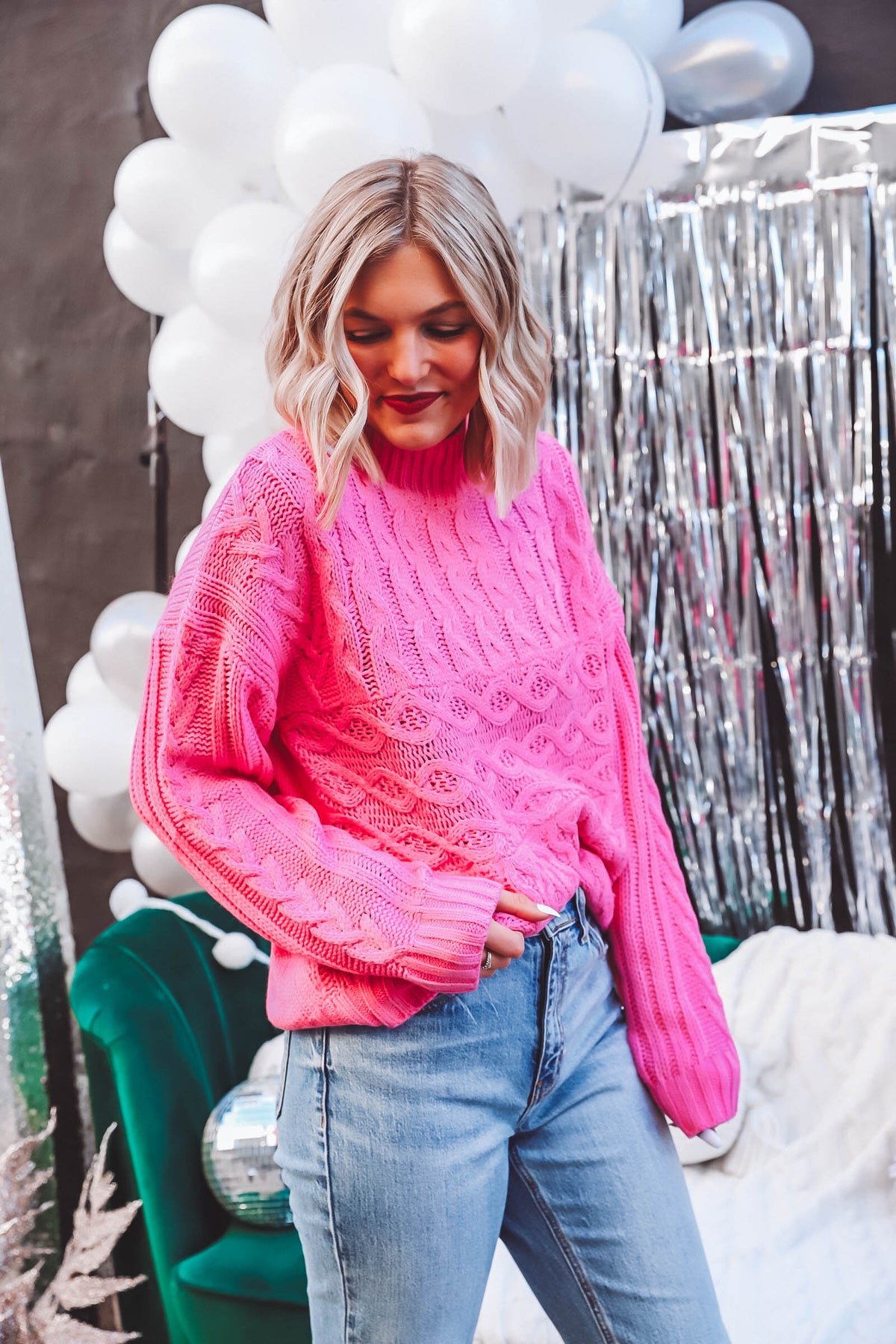 Tanna Cable Knit Sweater-Pink
