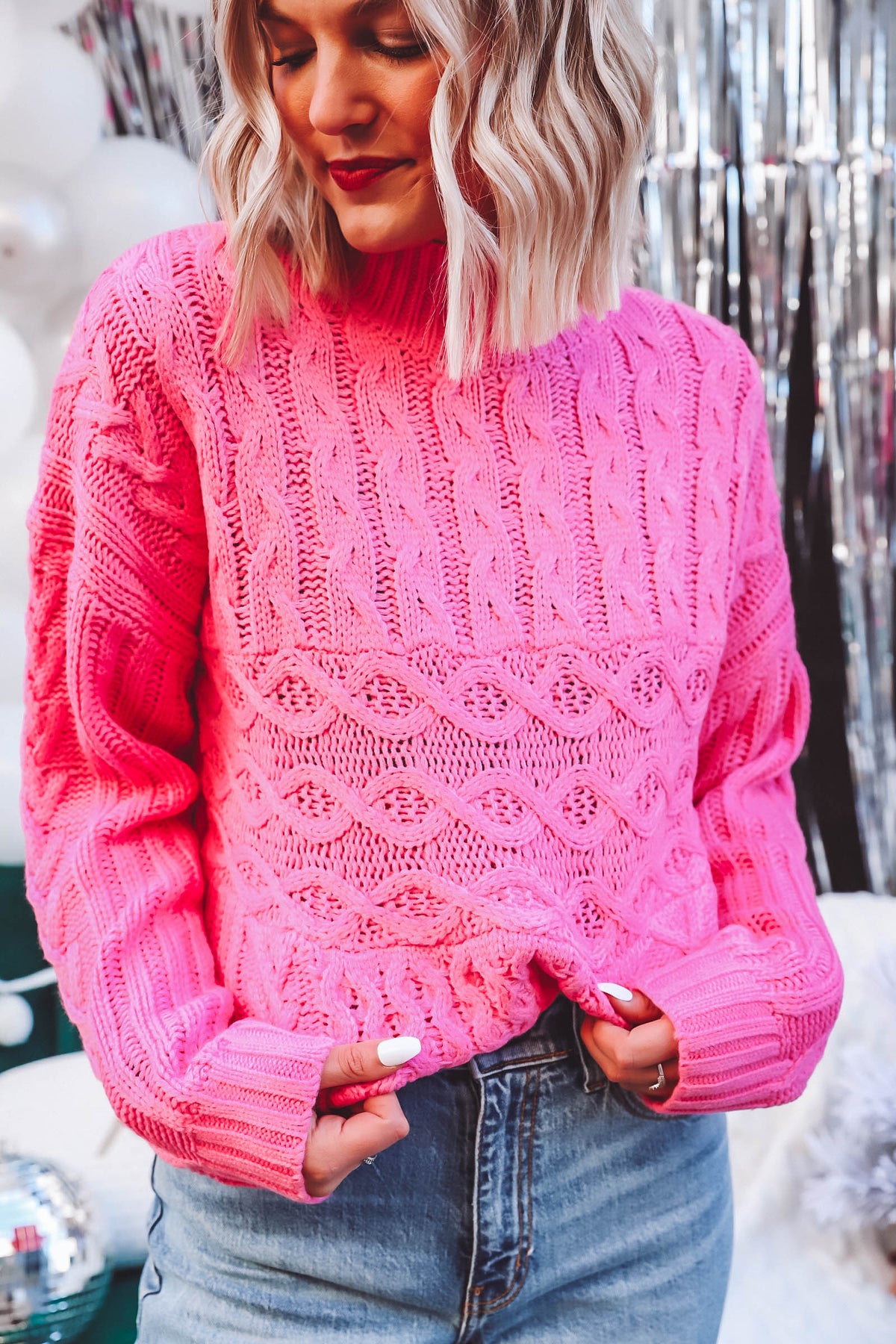 Tanna Cable Knit Sweater-Pink