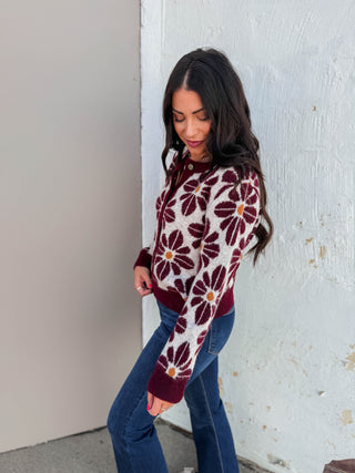 Willow Floral Cardigan-Wine