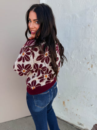 Willow Floral Cardigan-Wine