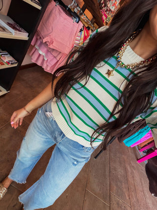 Avery Striped Knit Top-Cream/Green
