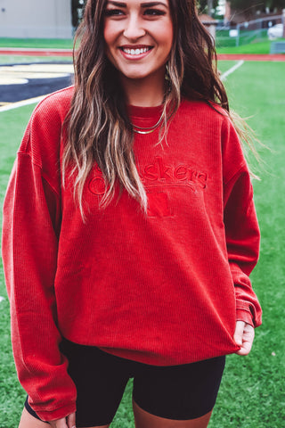 Nebraska Embroidered Corded Crewneck