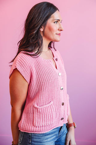 Erica Knit Sweater Vest-Pink