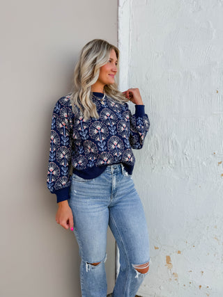 Tracy Floral Sweater-Navy
