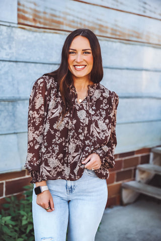 Kelsea Floral Top-Brown