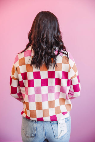 Josie Checkered Sweater-Pink