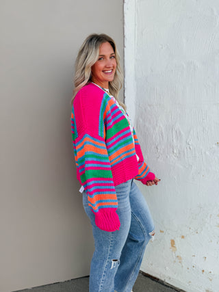 Kat Striped Cardigan-Neon Multi
