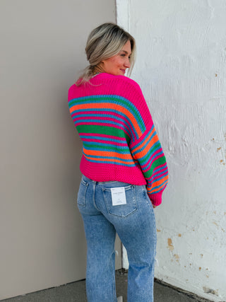 Kat Striped Cardigan-Neon Multi