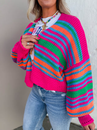 Kat Striped Cardigan-Neon Multi