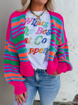 Kat Striped Cardigan-Neon Multi