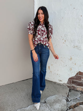 Lisa Floral Embroidered Top-Burgundy