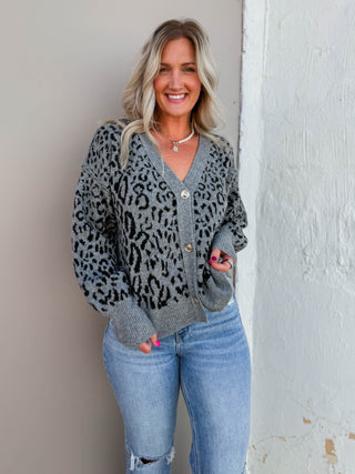Paige Leopard Cardigan-Grey
